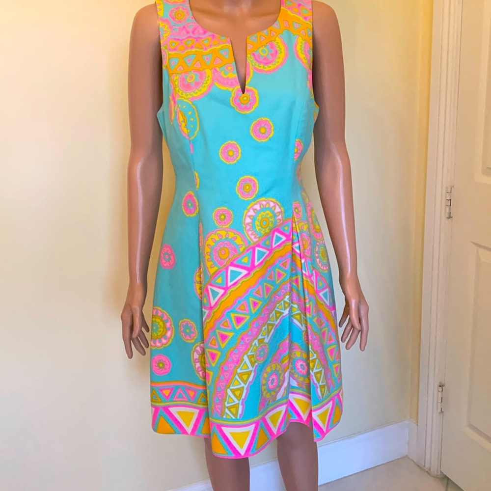 Julie Brown size 6 fully lined turquoise and neon pink